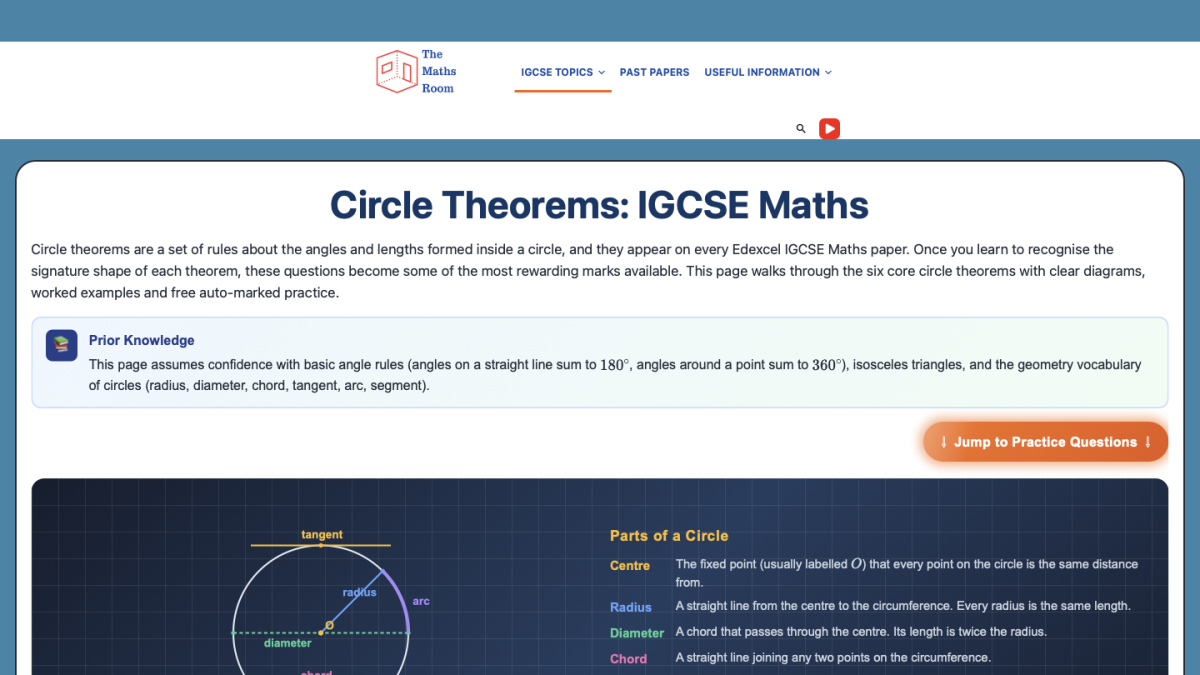 Screenshot of Circle Theorems with Self-Marking Practice