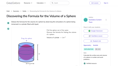 Screenshot of Discovering the Formula for the Volume of a Sphere