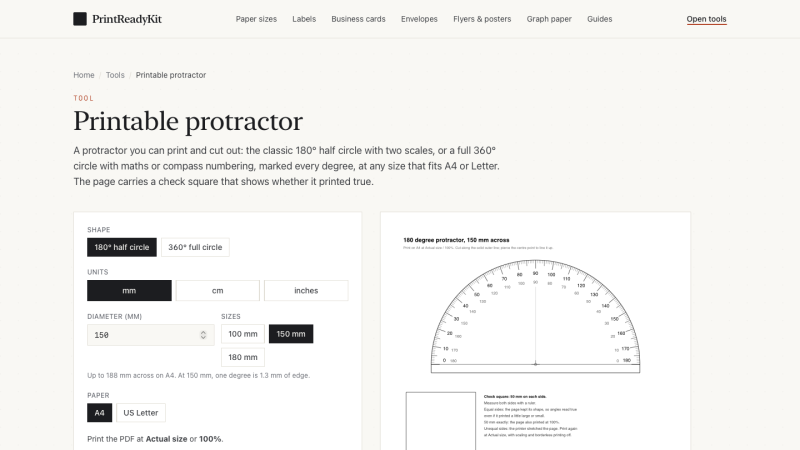 Screenshot of Printable protractor