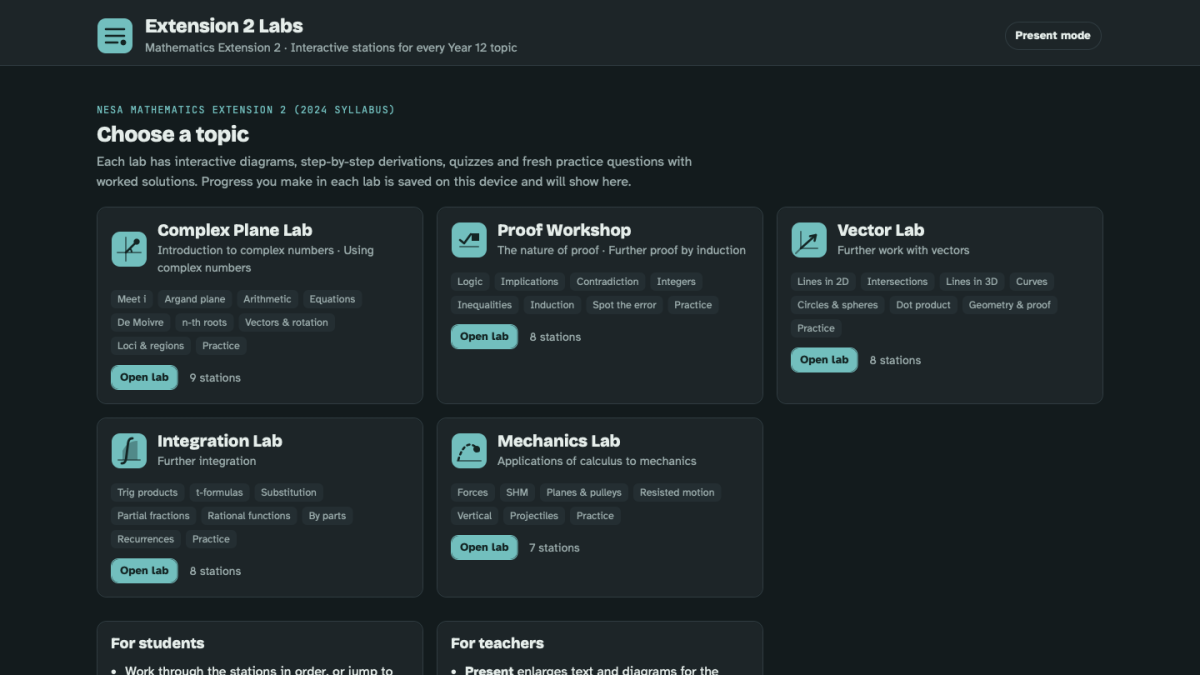 Screenshot of Extension 2 Labs