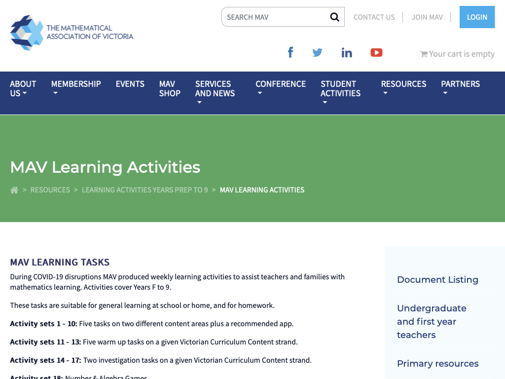 Screenshot of MAV Learning Activities